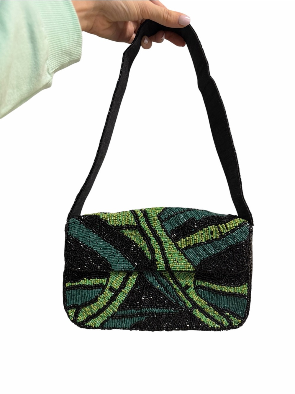 VIRAL TJ MAXX Beaded Green leaf Pattern Shoulder Bag